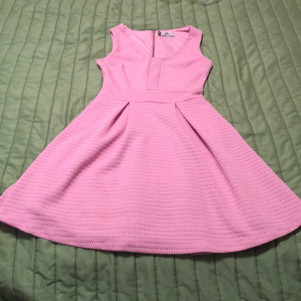 Purple-ish pink-ish dress.